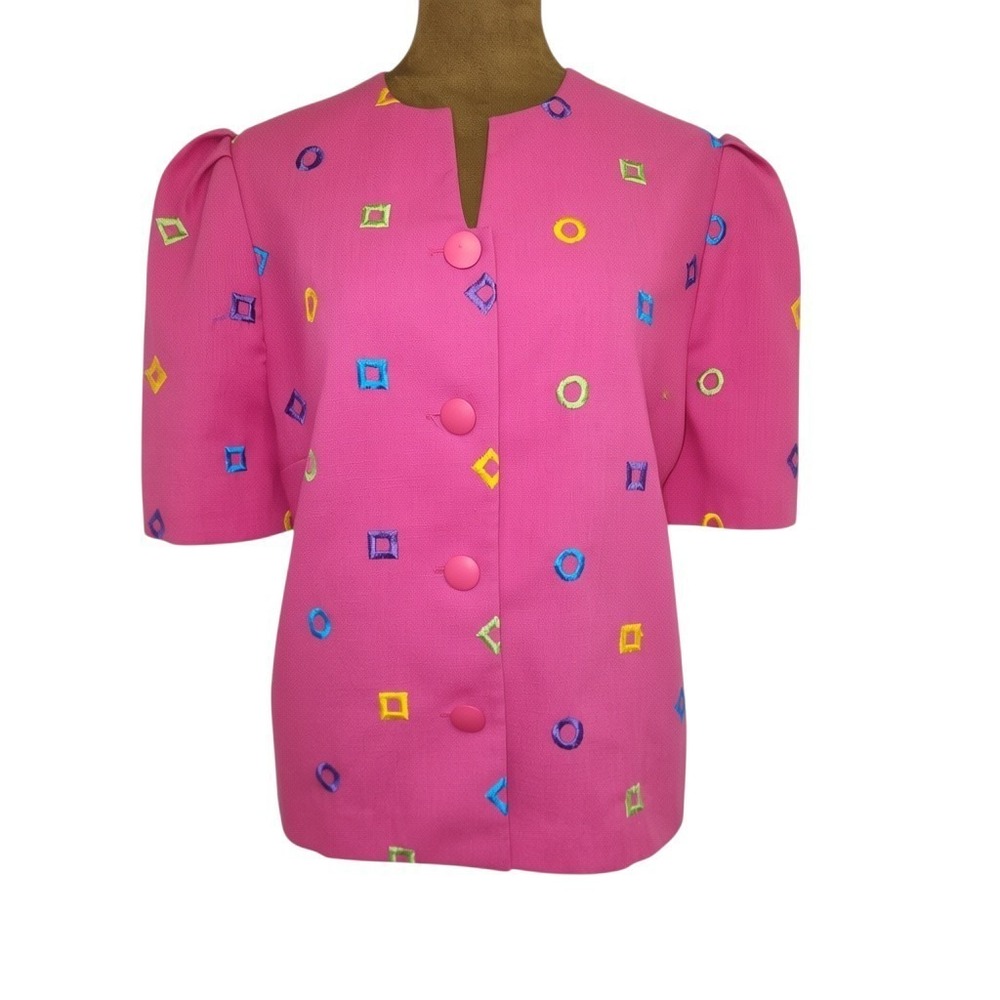 Chelsea II Vintage 80s 90s Geometric Embroidered Blazer Jacket Pink Size 16